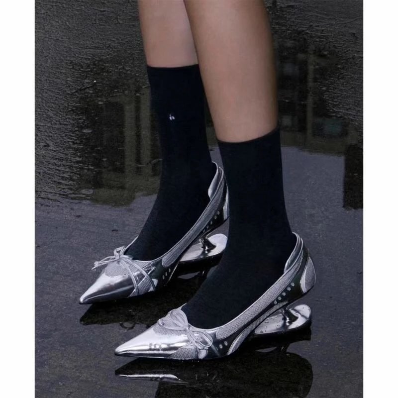 Women's New Women's Colorblock Versatile Breathable Mesh Strappy Single Shoes Sporty Pointed Toe High Heels