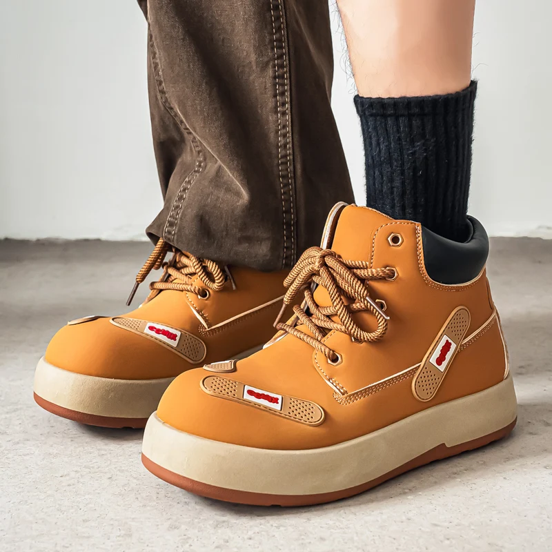 

Winter Classic Fashion Men's Work Shoes Comfortable Height-increasing Platform Shoes Men High-top Leather Casual Shoes for Men