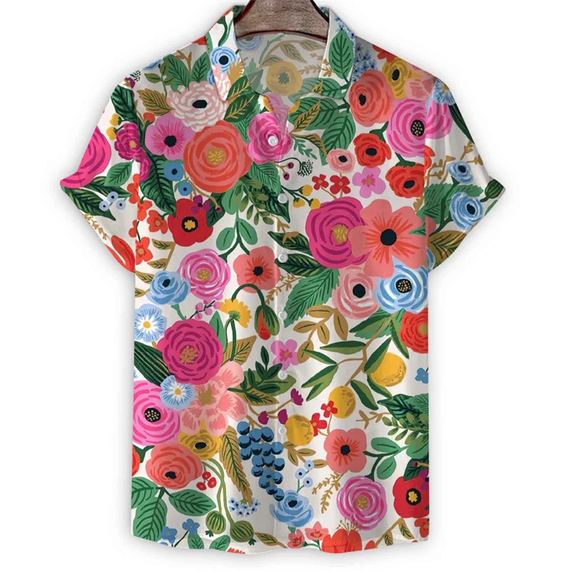 

Men's Colorful 3D Floral Printed Hawaiian Shirts Summer Vacation Short Sleeve Tops Fashion Lapels Oversize Beach Male Streetwear