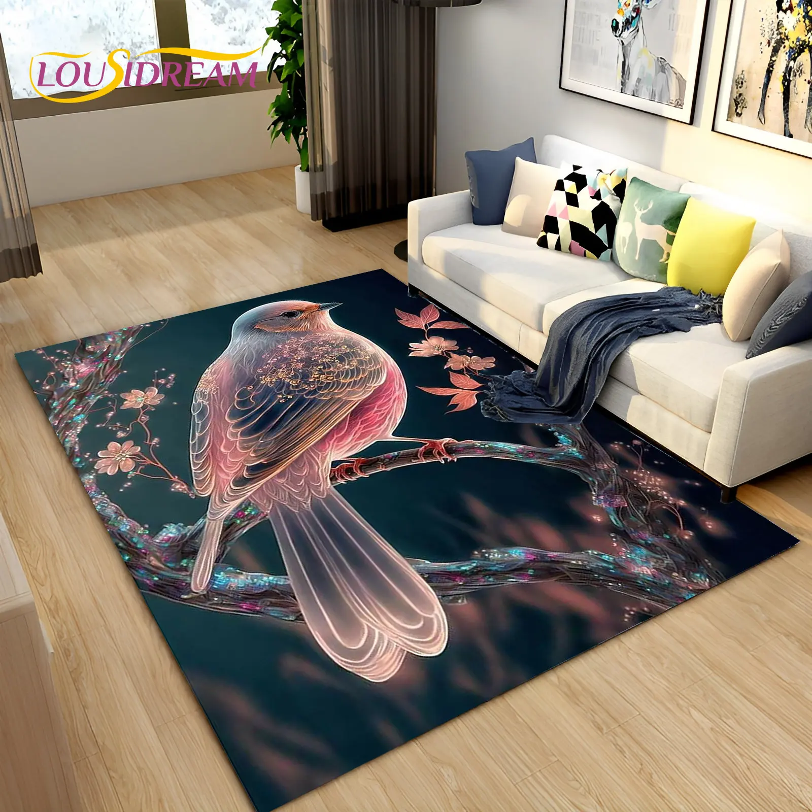 

3D Beautiful Bird Flower Animal Area Rug,Carpet Rug for Home Living Room Bedroom Sofa Doormat Decor,Kitchen Non-slip Floor Mat