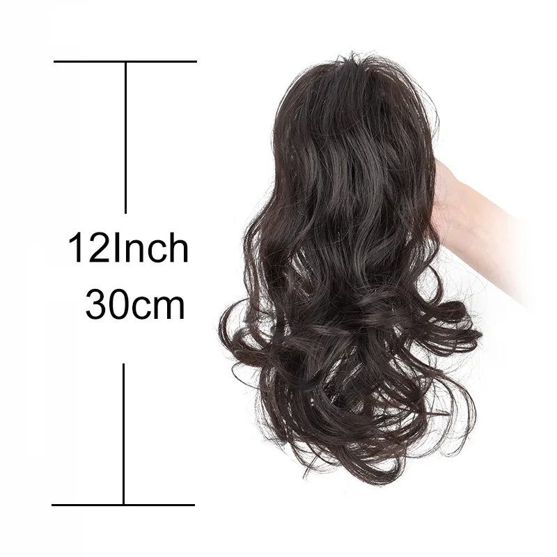 Coleta Sintética de 12 Pulgadas con Clip de Cangrejo para Cabello Corto Rizado para Mujer en Negro, Marrón y Rubio 3