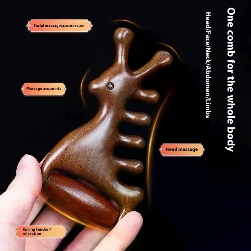 Wooden Massage Comb Head Meridian Scalp Combs Face Eye Shoulder Neck Scraping Treatment Hair Loss Anti-Static Wide Tooth Comb