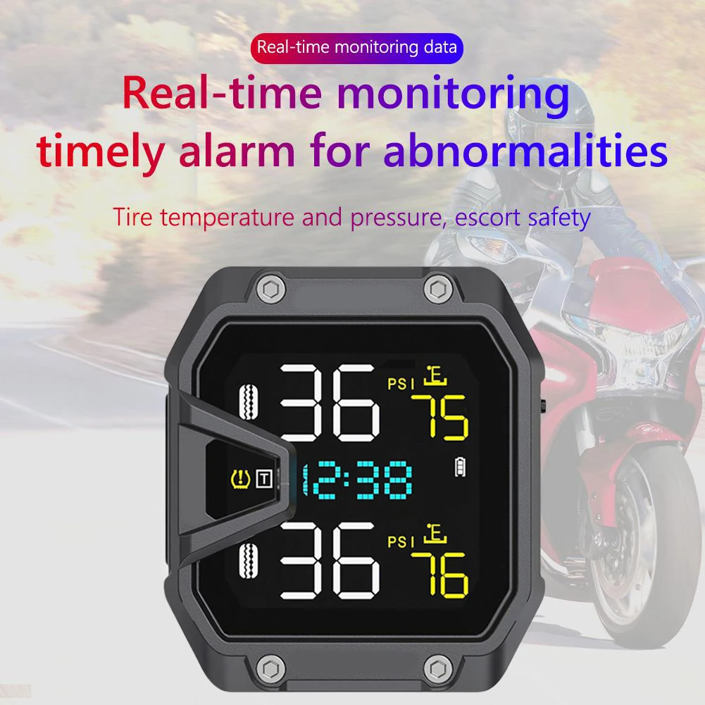 

Motorcycle TPMS Tire Pressure Monitoring System with 2 Sensors Motorcycle Tire Pressure Monitoring Alarm System IP65 Waterproof
