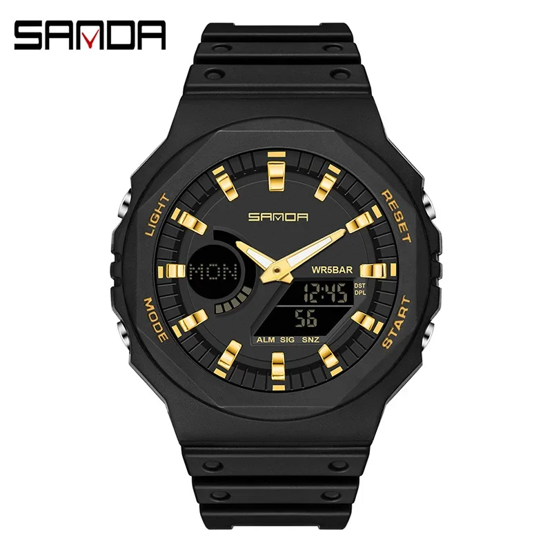 SANDA Top Brand Waterproof Sports Wristwatches Fashion Digital Watches Original Electronic Watch Dual Display Reloj Hombre
