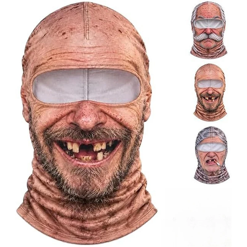 3D Printed Funny Old Man Ski Mask Realistic Face Balaclava Summer Winter Full Face Mask For Skiing Snowboarding Outdoor Mask