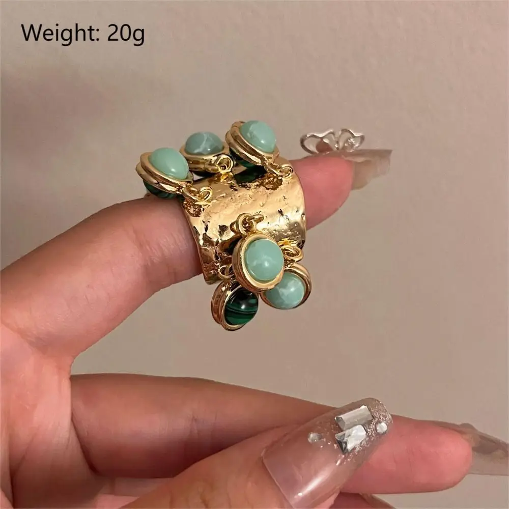 High-grade Natural Stone Fringe Open Ring Malachite Colorful Multi-pendant Ring Glass Party Jewelry Women