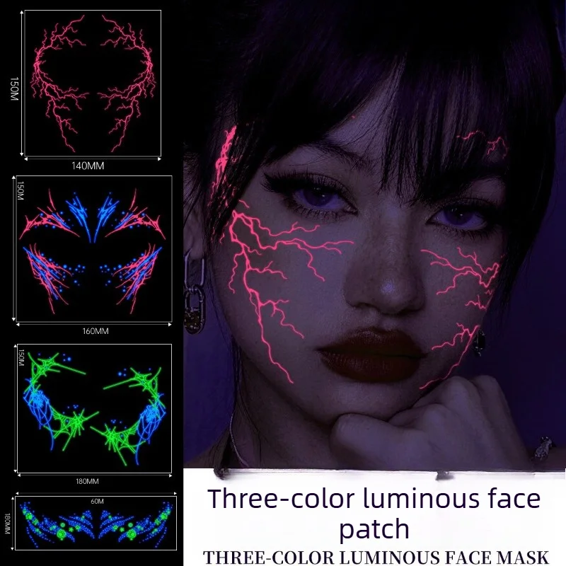 Halloween Face Stickers Three Color Luminous Tattoo Stickers Fluorescent Powder Lightning Pattern Face Stickers For Cos Party