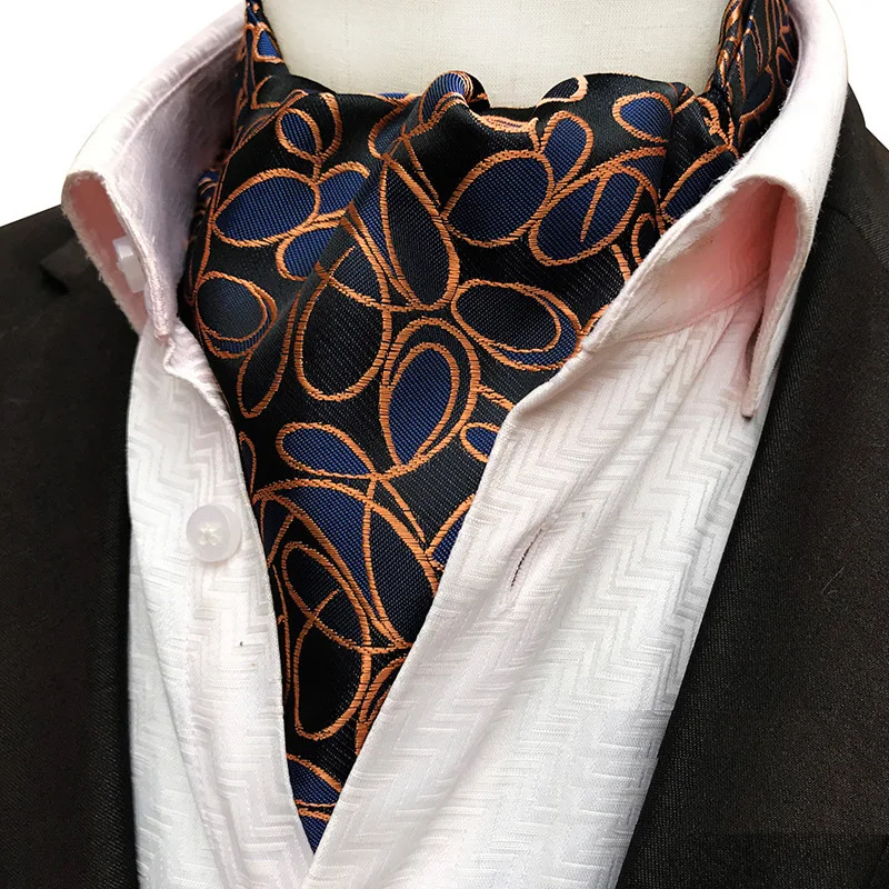 Mens Ascot Necktie Paisley Floral Ties For Man Polyester Jacquard Woven Cravat For Wedding Business Party Accessories