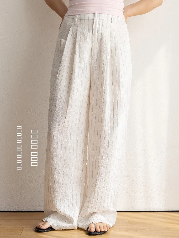 

Женские повседневные брюки JENUNIQUE: ультратонкие льняные прямые брюки с текстурой, летние легкие брюки с высокой талией и широкими штанинами