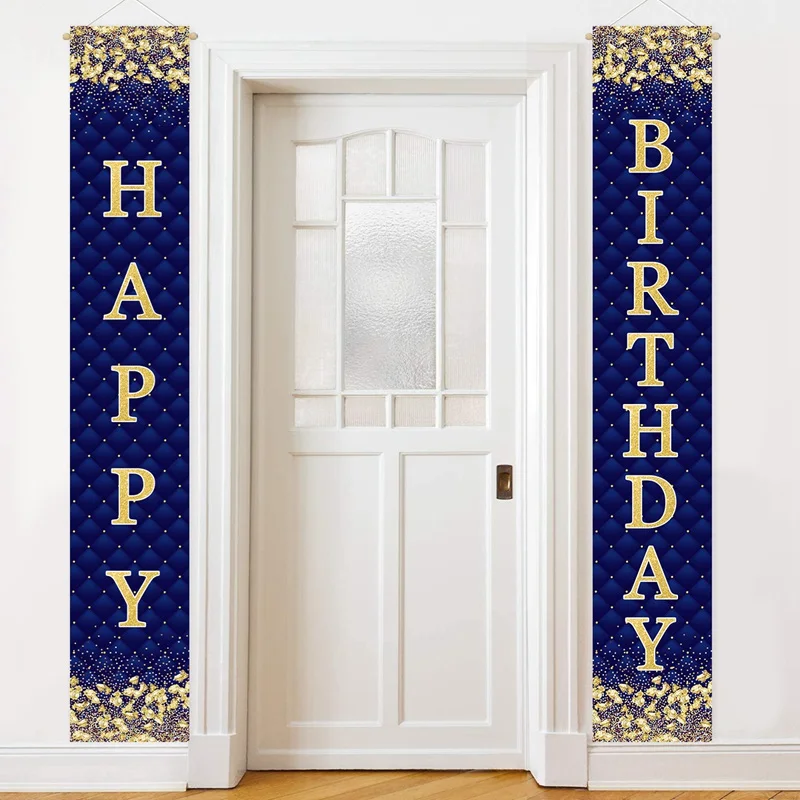 Blue Gold Door Curtain Hanging Banner Happy Birthday Party Decor Adult 30th 40th 50th Birthday Party Anniversary Supplies