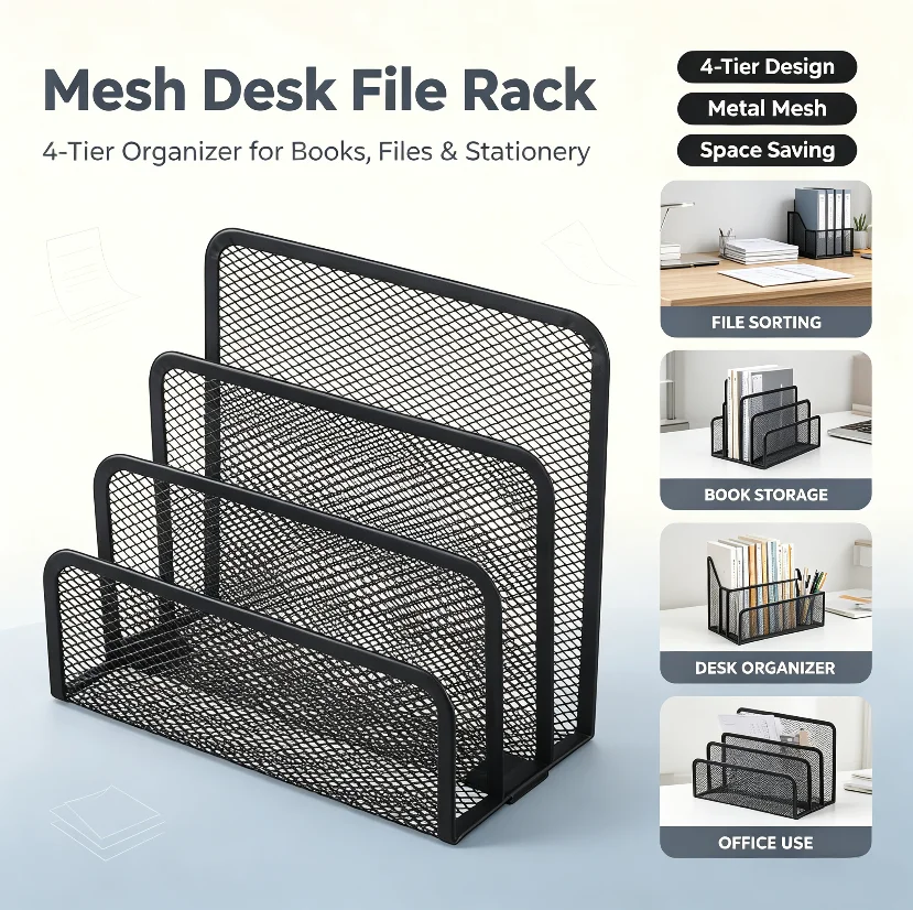 A4 Multi-Layer File Rack Metal Letter Grid Book Stand - Four Layer Data Rack Office Storage And Organizing Folder Holder
