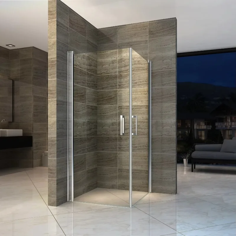 Custom aluminum frame pivot curved bathroom glass shower door portable
