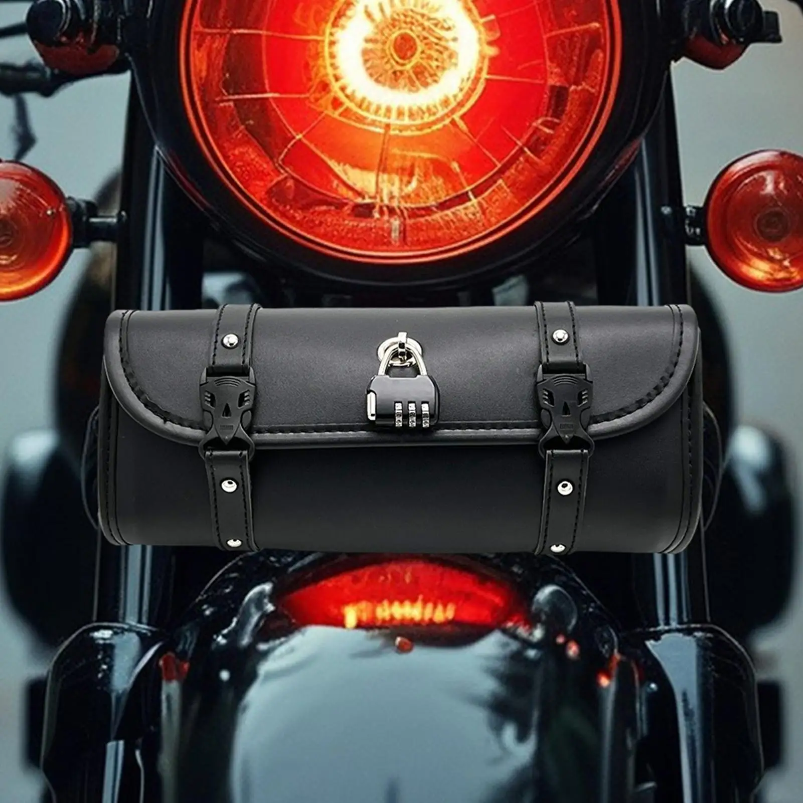 Motorcycle Front Fork Tool Bag Faux Leather Universal Handlebar Roll Bag Waterproof Fit For HarleySportsterKawasakiYamaha