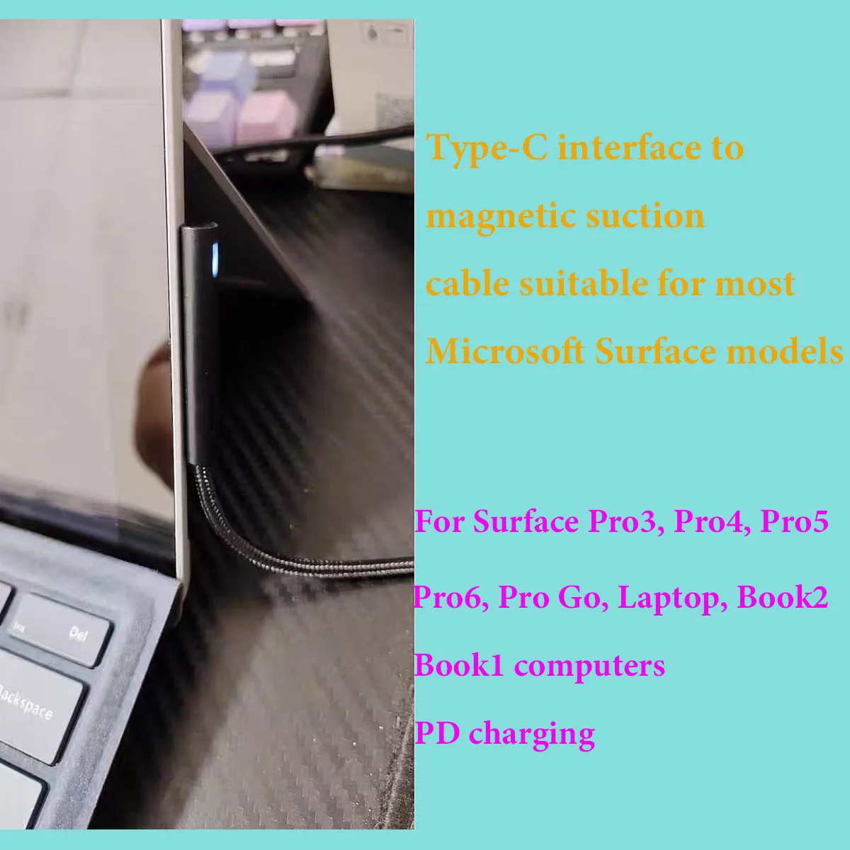 1Pcs PD Fast Charging Cable 15V for Microsoft Surface Pro/3/4/5/6 Notebook Compatible with Surface Book Surface Go