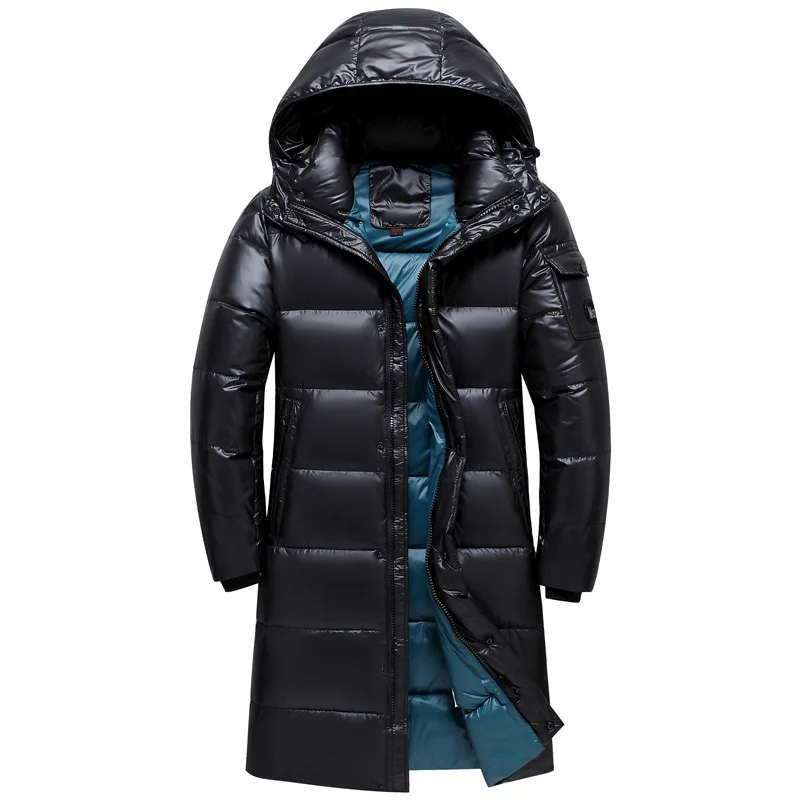 Doudoune longue épaisse pour hommes, manteau chaud, 2023 canard blanc, parka à capuche bouffante, vêtements d\'extérieur noirs, hiver, nouveau, 90%