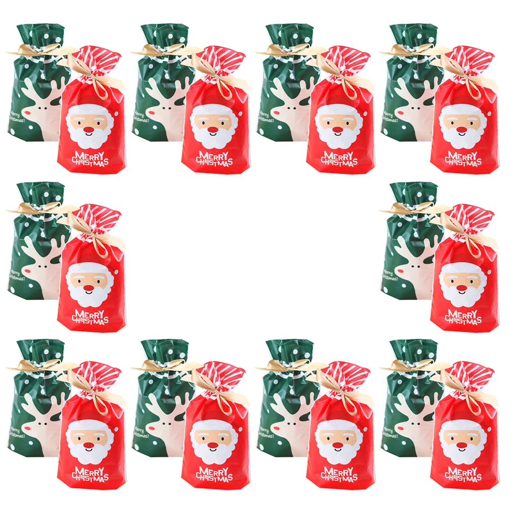 

Drawstring Bag Christmas Candy Pouch Gift Wrapping Storage Bags Food Grade Plastic Bright Colors Cartoon Design Christmas