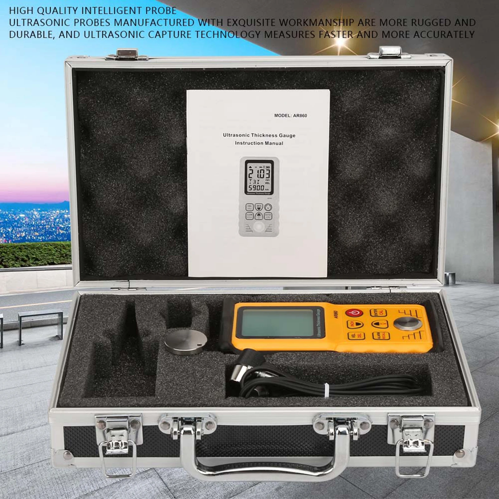 Ultrasonic Thickness Gauge SMART SENSOR AR860 Digital Ultrasonic Thickness Gauge Tester Measuring Range 1.0‑300.0mm(Steel)
