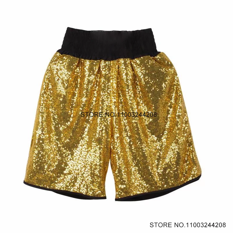 

Muay Thai Boxing Shorts Men Women Child Gold Sequins Kickboxing Fight Shorts Martial Arts MMA BJJ Cage Fighting Grappling Pants