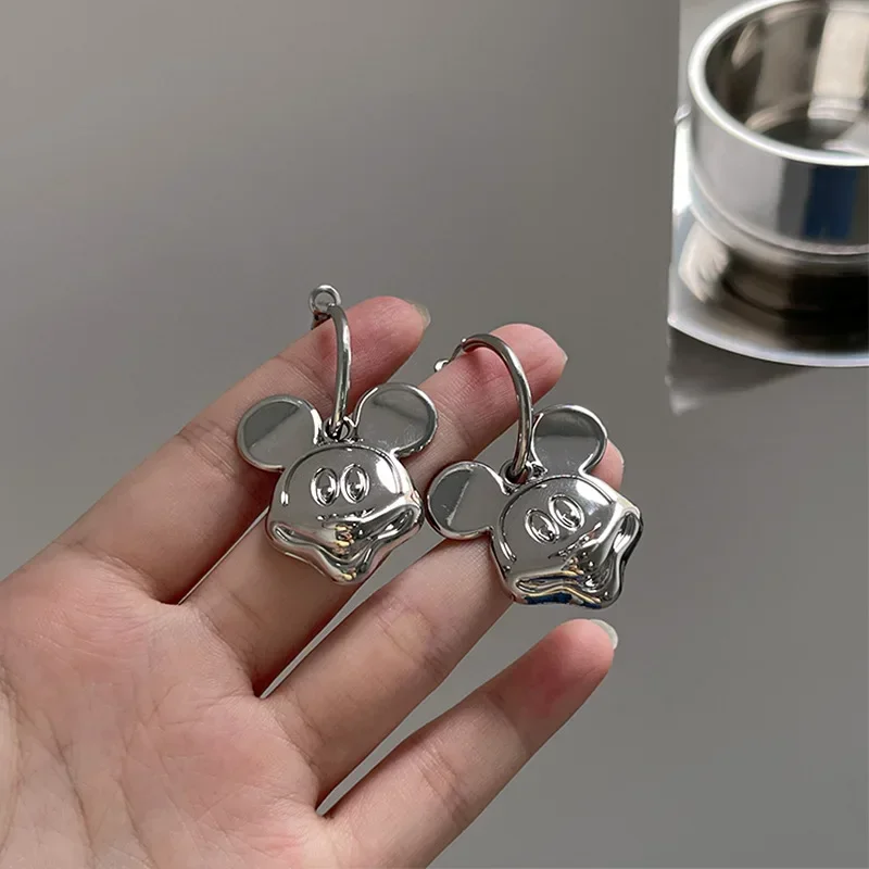 Disney Mickey Mouse S925 Silver Needle Creative Cartoon Mickey Female Earrings Design Style Simple Earrings Temperament Earrings