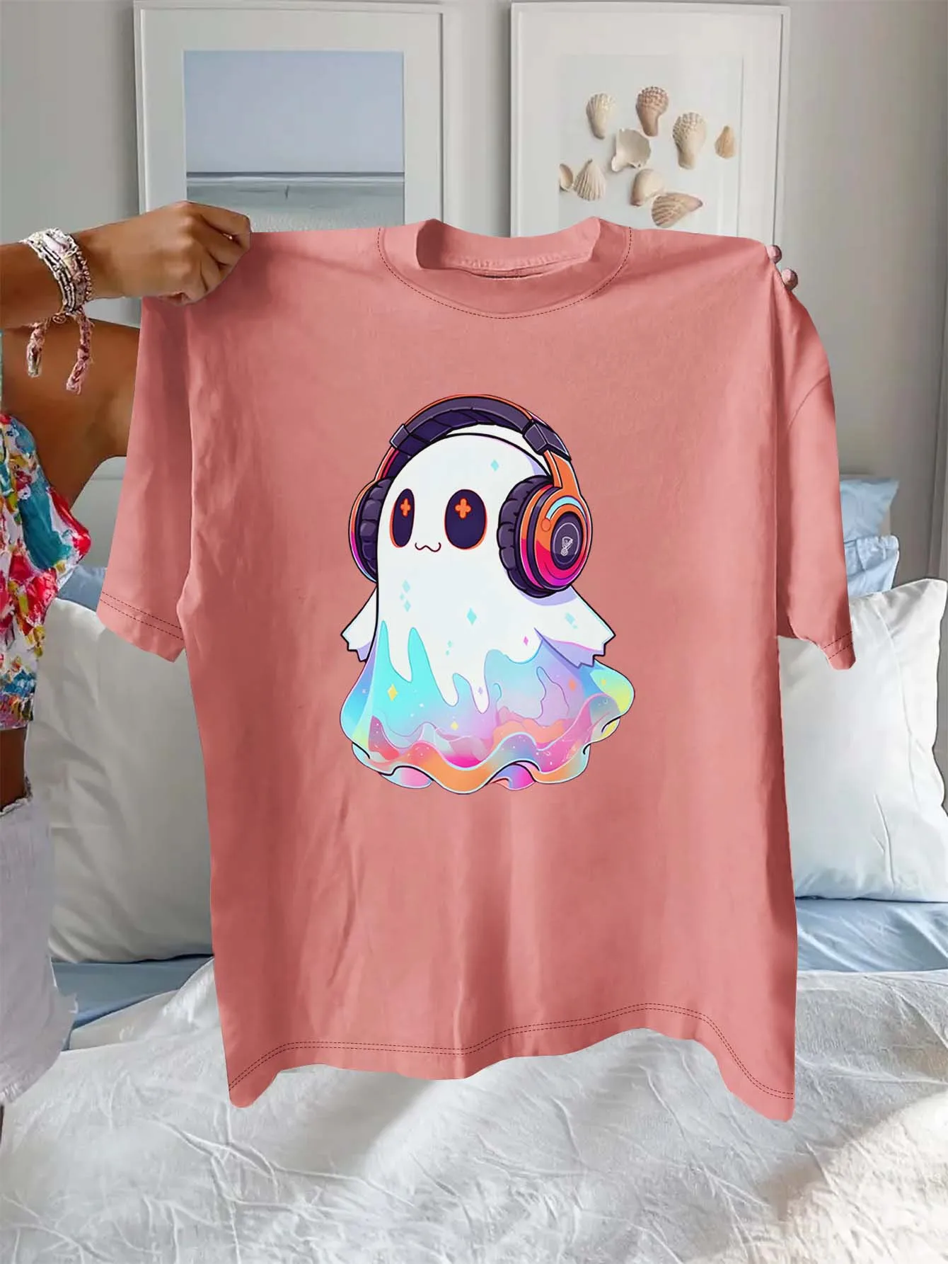 

Модный шикарный уличный топ с графическим рисунком для наушников Ghost больших размеров