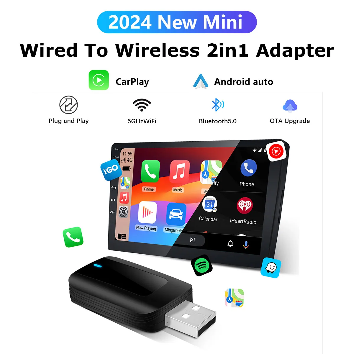 

Wireless Carplay Adapter Android Auto 2in 1 Smart Dongle 2024 5G WIFI For iphone Android Phone For Volvo Benz Mg Kia Chery VW