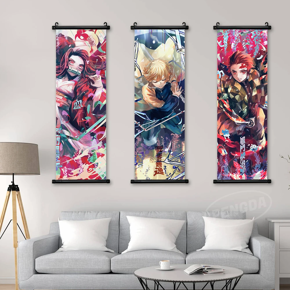 Canvas Anime Home Decor Demon Slayer Picture Kamado Tanjirou Printed Poster Wall Art Scroll Hanging Painting Bedside Background