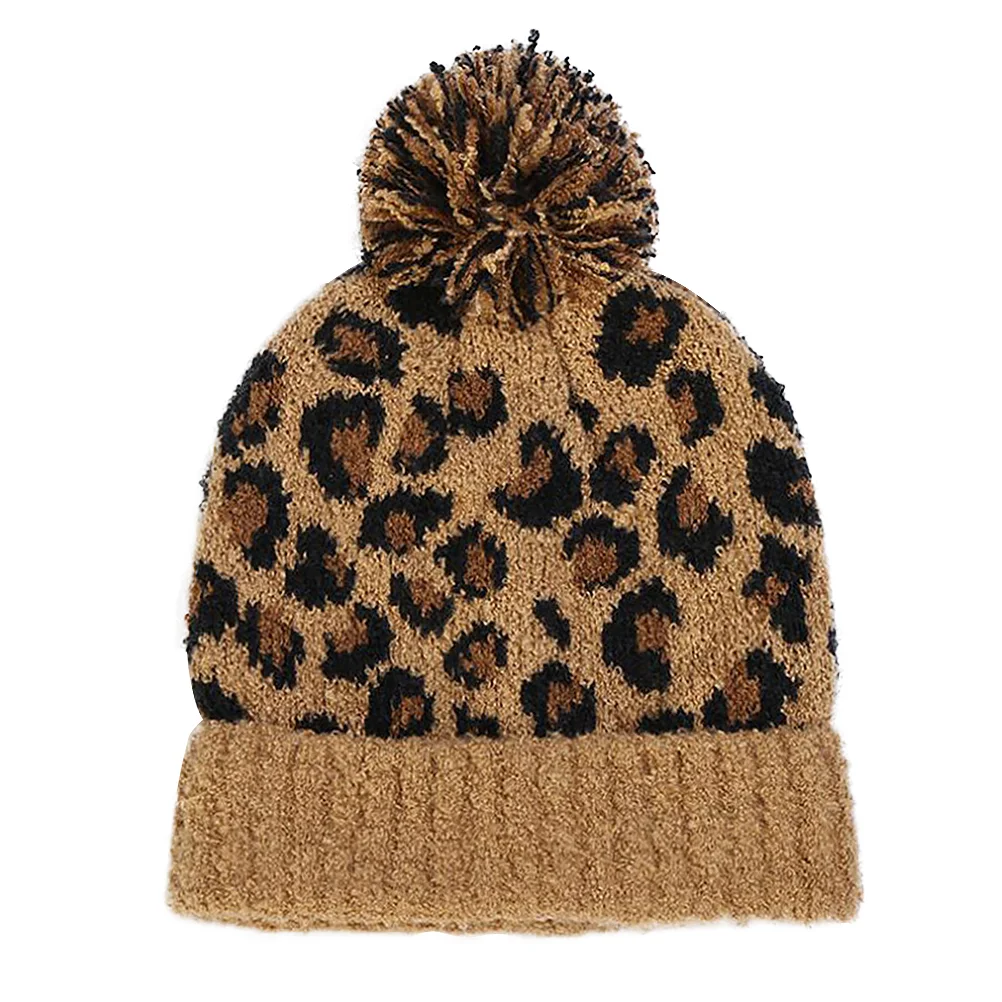 

Leopard Print Beanie Comfortable Hat Knitted Thickened Warm Yarn Fashion Thickening Brown Woolen