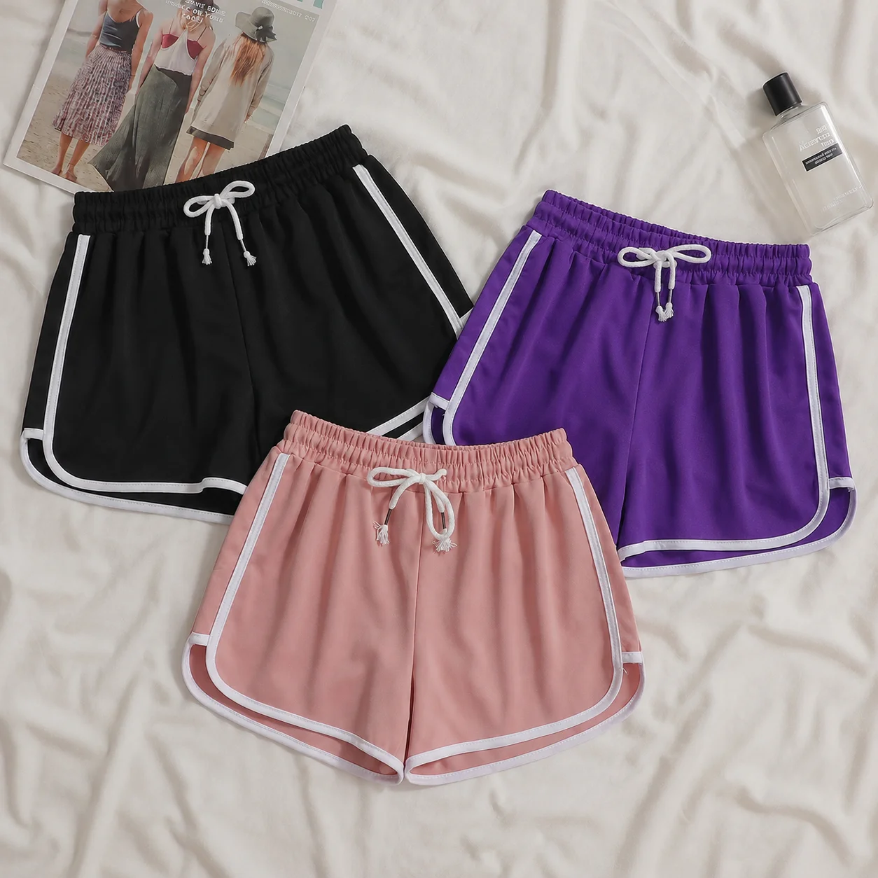 Women's Summer Lounge Shorts Elastic Waist Drawstring Breathable Loose Fit Textured Sports Running Fitness Beach Vacation Pants