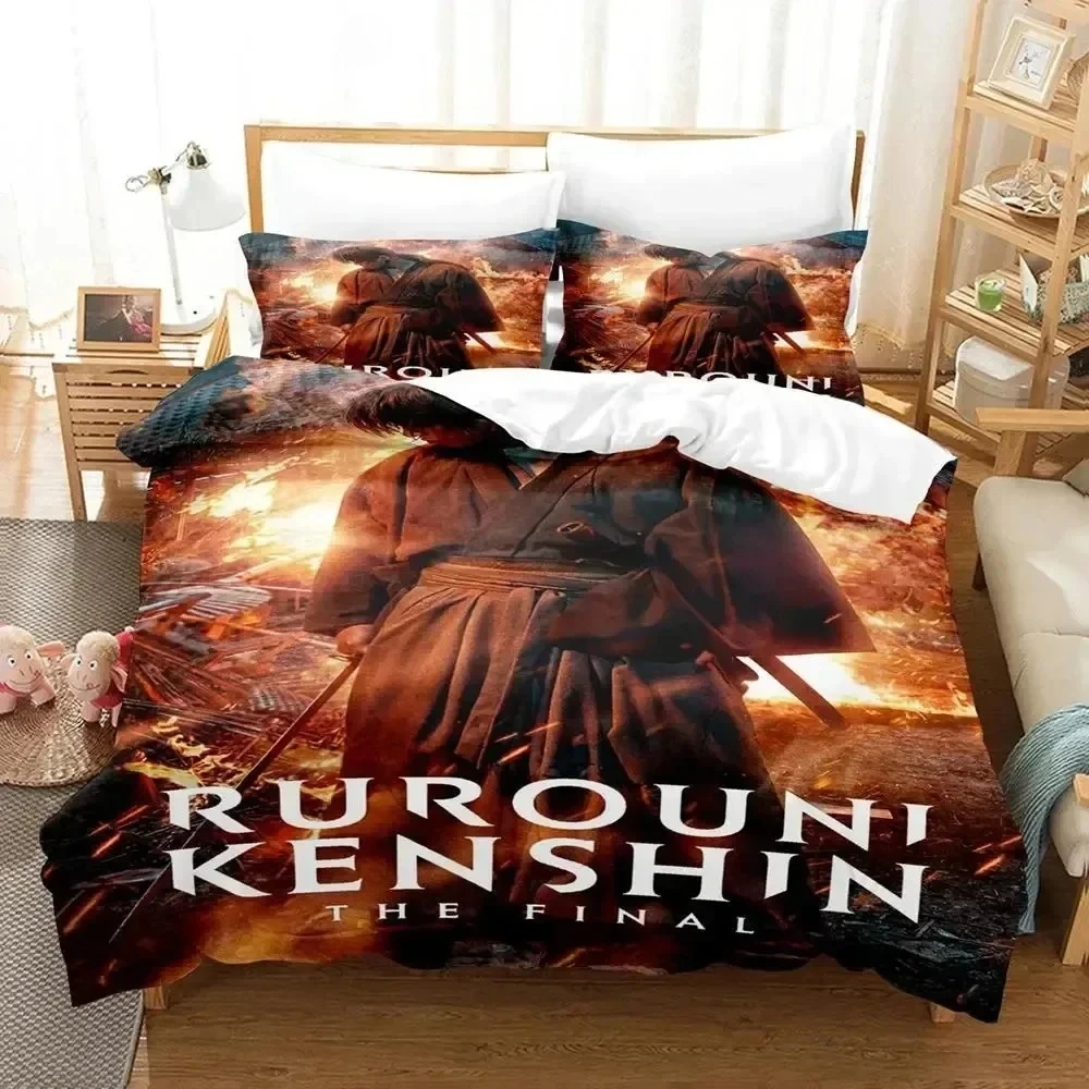

Fashion Anime Rurouni Kenshin Bedding Set Printed Bed Set With Pillowcase Duvet Cover Soft Single Double Queen Super King Size