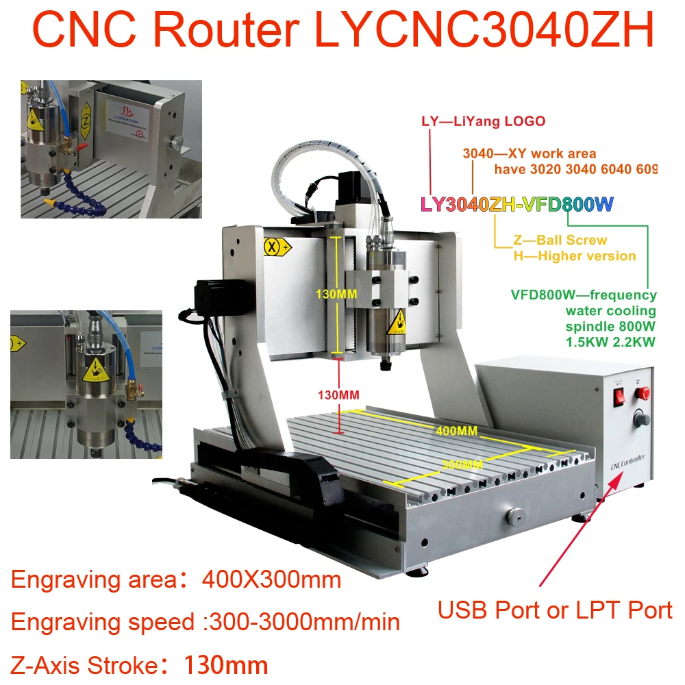 

LYCNC3040ZH CNC Router 3Axis 4Axis 800W 1500W 2200W USB Port Metal Wood Engraving Milling Cutting Machine Water Cooling Spindle