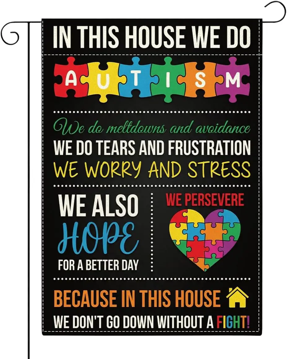 Autism Awareness Month Garden Flag Puzzle Piece Black Inspirational Support April Yard Decor Sign Small Double Sided Burlap  ZZM