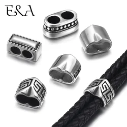 1 piece/lot Stainless Steel Double Hole Beads Fit 5mm 4mm Round Leather Bracelet Spacer DIY Jewelry Making Metal Accessories