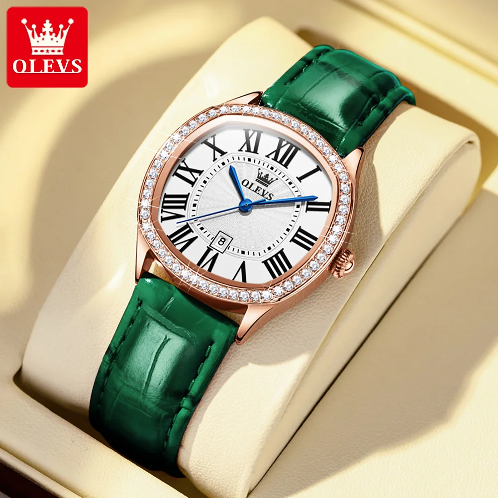 

OLEVS Quartz Watch for Women Luxury Roman Dial Leather Strap Waterproof Fashion Ladies Wristwatch Bracelet Gift Set Reloj Mujer