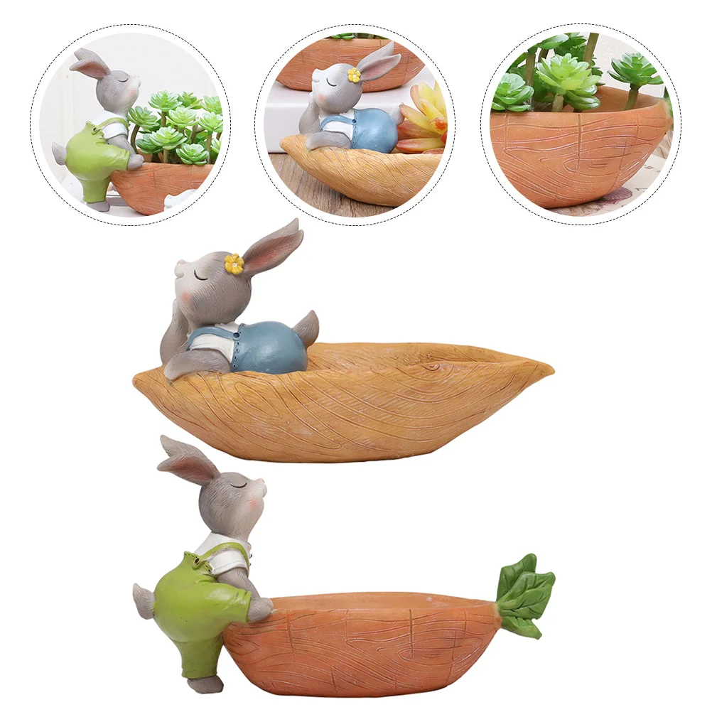 

2 Pcs Plant Pot Indoor Rabbit Planter Pots Shaped Succulents Cute Resin Flower Flowerpot