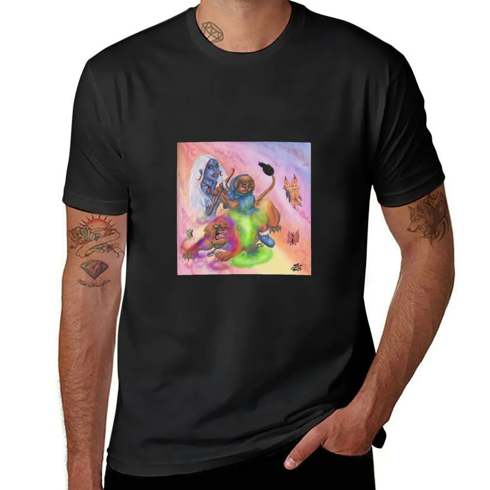 Watercolor Illustration Fantasy Love Eros riding Lion Princess T-Shirt plus sizes summer clothes heavyweight t shirts for men