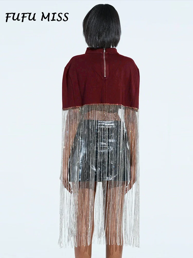 

Модные лоскутные футболки с кисточками, женские удобные пальто с воротником-стойкой и молнией сзади, новинка 2025 года, женские повседневные вечерние топы