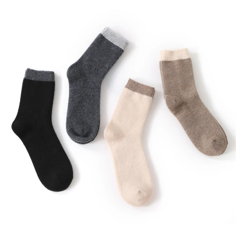 

Осенне-зимние теплые утолщенные носки из 100% чистого кашемира для мужчин и женщин, одинаковые по цвету носки до середины икры, клетчатые вязаные длинные носки