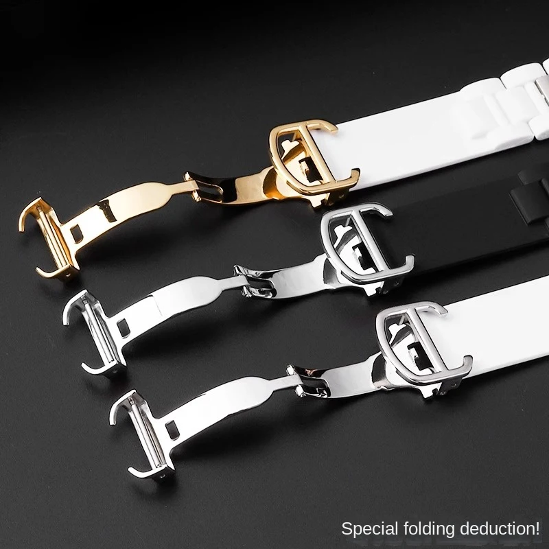 20x10mm Silicone Strap for Cartier 21th Century Watch Raised Edge Waterproof Band, Black/White Luxury Watch Bracelet Replacement