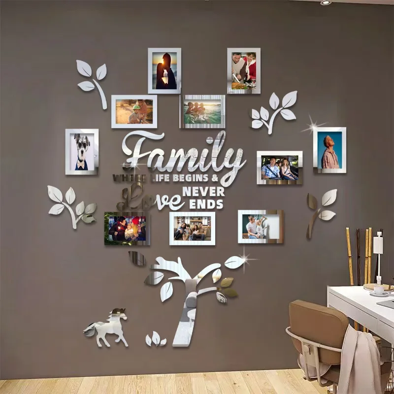 

3D New Family Photo Frame Tree Wall Sticker Acrylic Self-adhesive Tree Collage Living Room Bedroom DIY Art Home Decoration