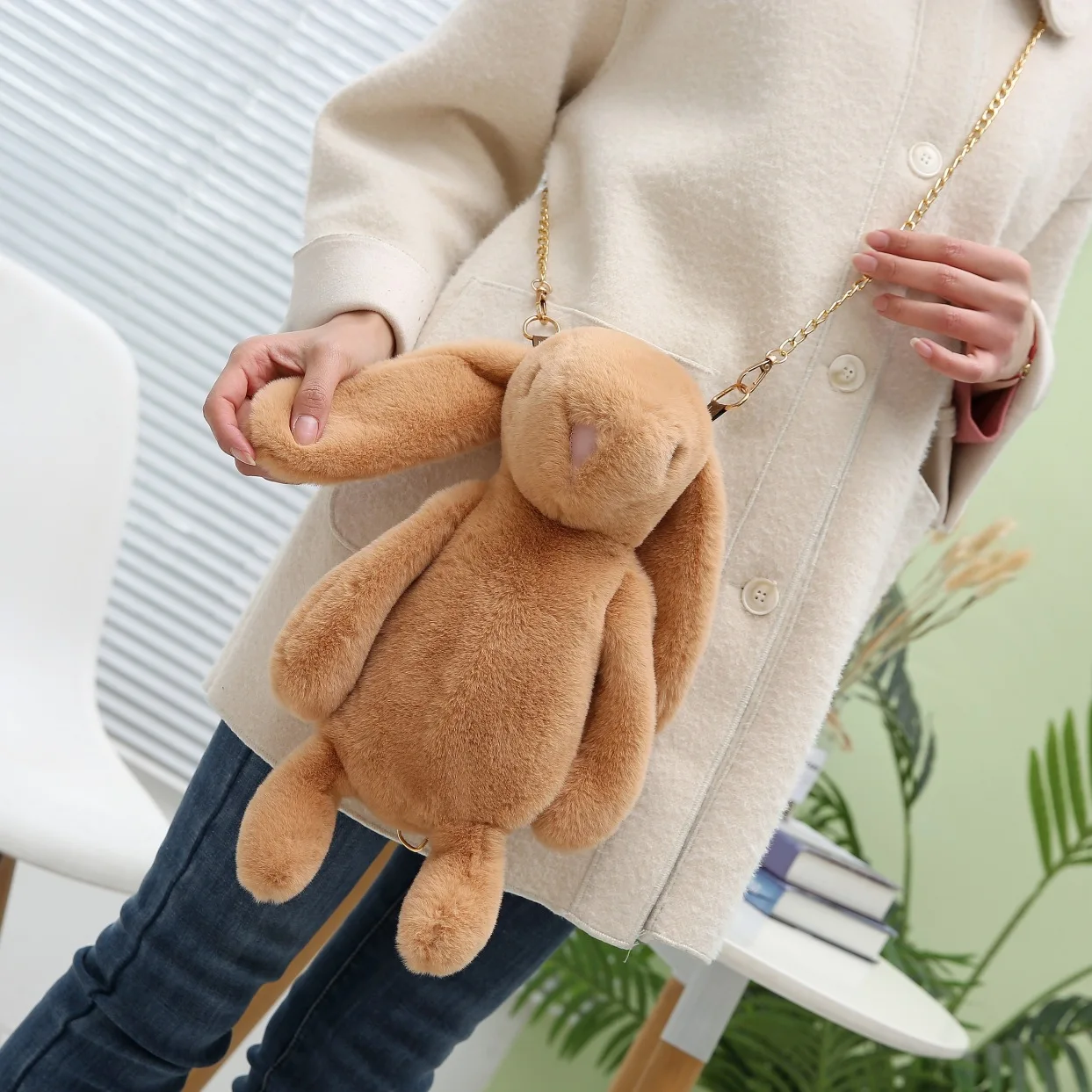 

Bunny Bag One Shoulder Crossbody Shoulder Plush Bag Cute Solid Color Bag Kawaii Backpack for Girls