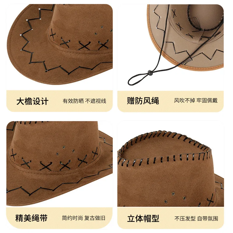 Unisex 100% Cotton Wide Brim Western Cowboy Hat Sun Shade Cap For Outdoor Travel Hiking Photography Party Multi Colors Available