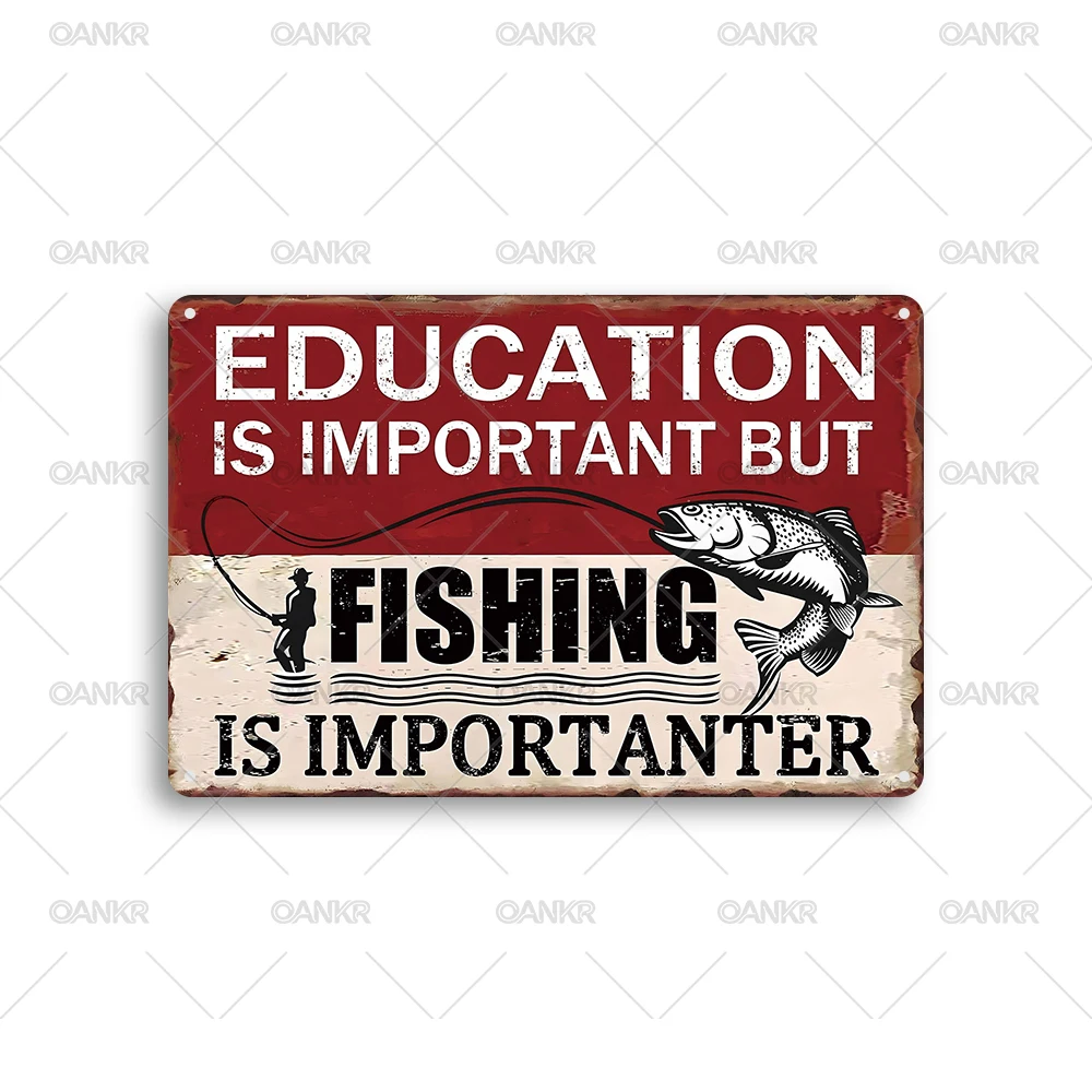 Vintage Fisherman Rules Metal Tin Sign, Retro Funny Fishing Quote Wall Decor for Lake House Cabin, Rustic Bait Shop Art Decor