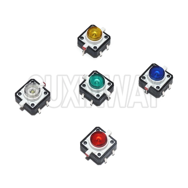 5PCS Tact LED 5 Color 12X12X7.3 Tactile Push Button Switch Momentary 12X12X7.3mm 12*12*7.3mm