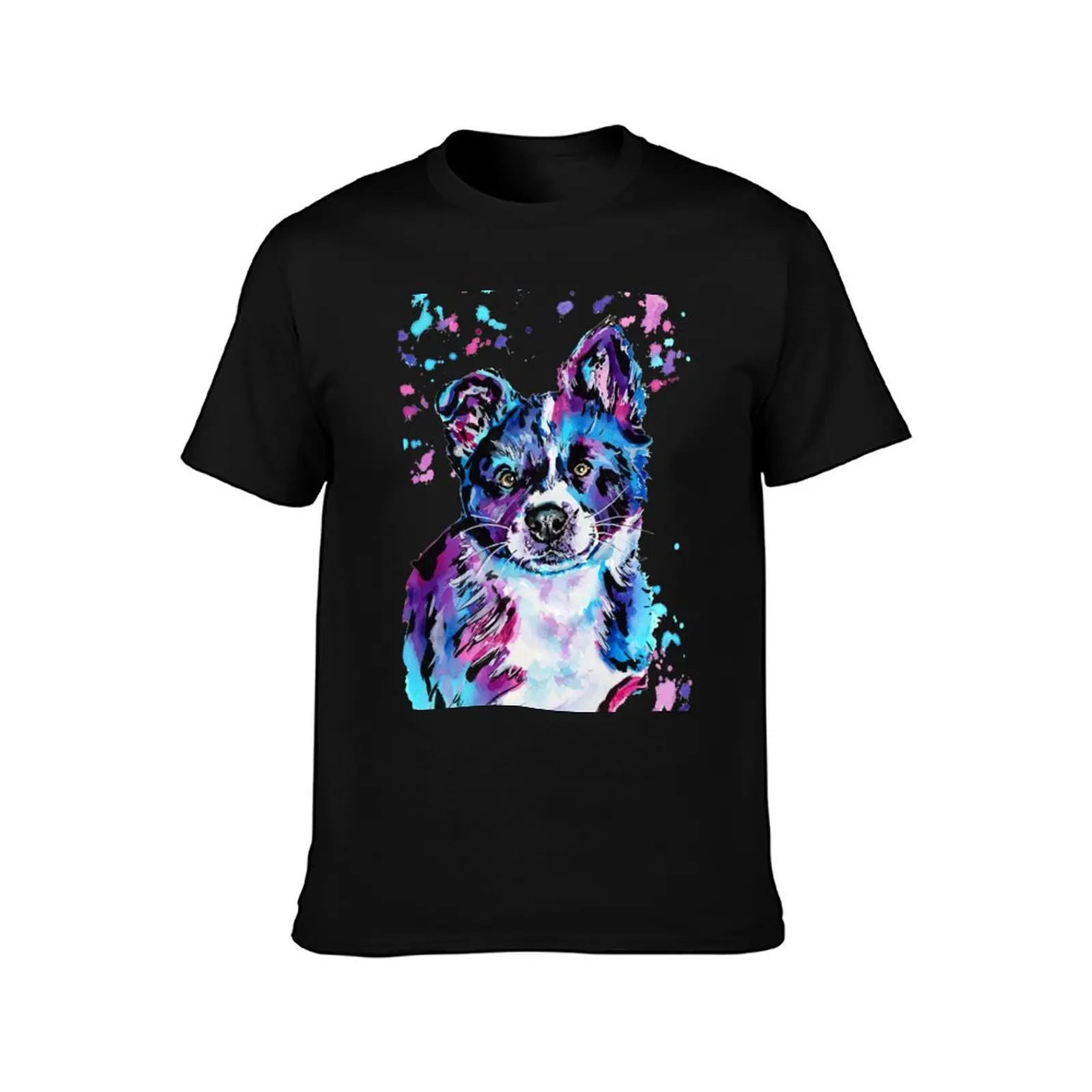 Colourful Border Collie Puppy T-Shirt man t shirts high quality luxury brand T-Shirt