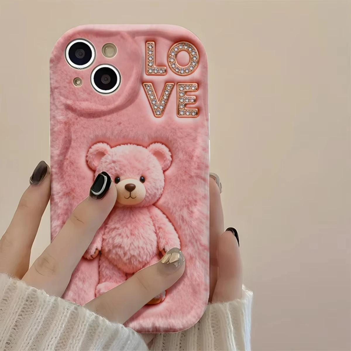 Cute Pink Teddy Bear & Love Phone Case for Xiaomi Redmi Note 15 14 13 12 11 Pro Plus 4G 5G 15C 14C 13C 12C 10 10C 9 9A 9C Cover view 4