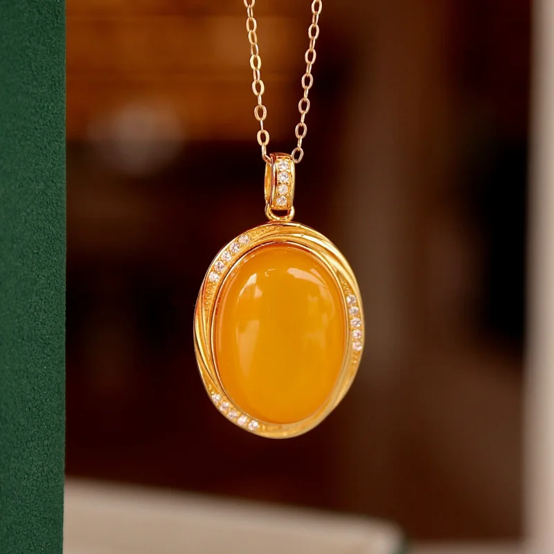 Natural Chicken Fat Yellow Beeswax Surface Pendant Through Body S925 Silver Holiday
