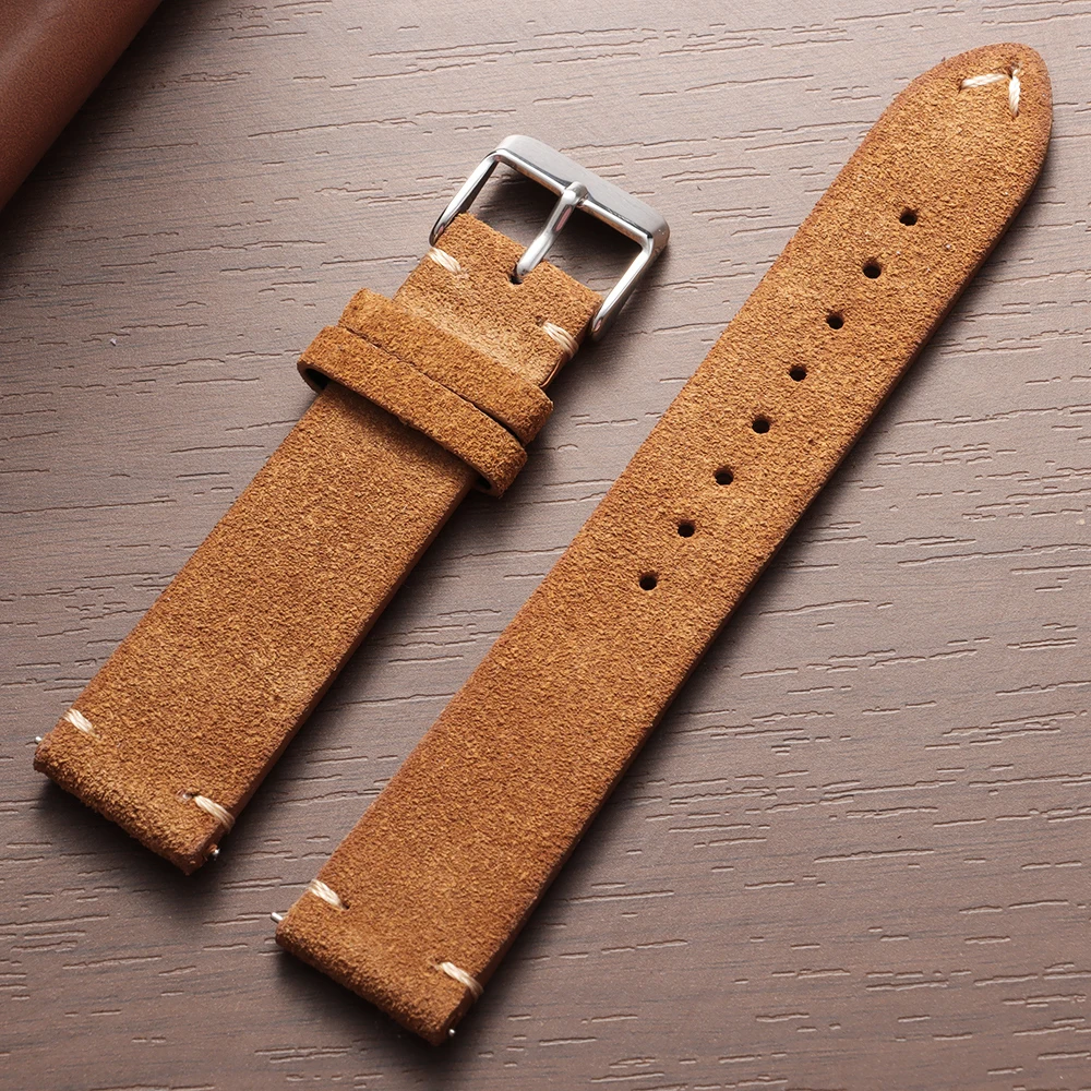 Vintage-Uhrenarmband aus Wildleder mit Schnellverschluss, Kalbsleder-Uhrenarmband, 14/16/18/19/20/21/22 mm, Ersatzarmband mit Dornschließe