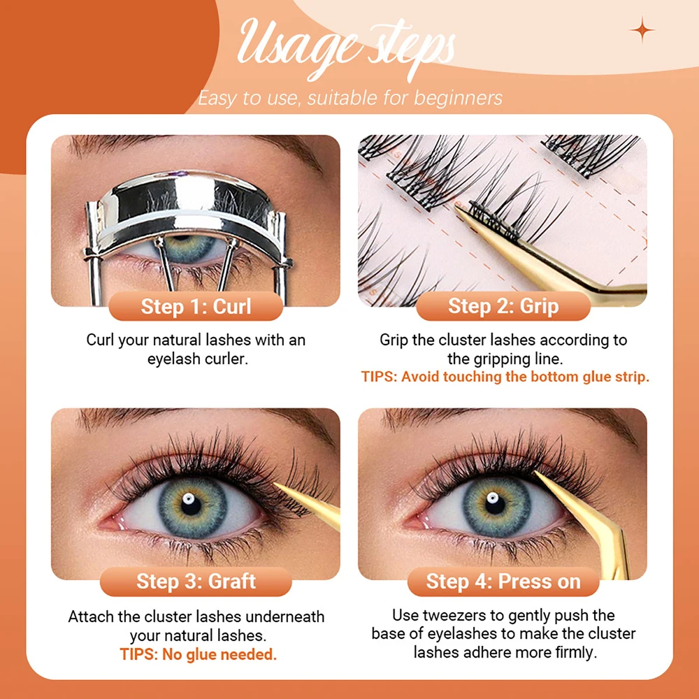 MASSCAKU Self-adhesive Eyelash Cluster Idol Single Cluster Eyelash Extension NO Glue Needed Individual Lashes Makeup Tools