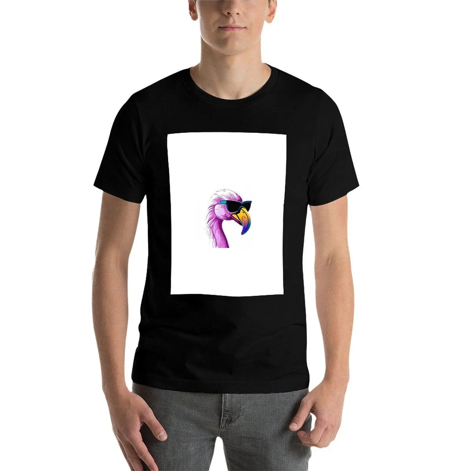Cute And Funny Flamingo wearing sunglasses. T-Shirt No Iron Casual Short Sleeve Top view 4