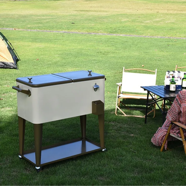 Outdoor Metal Insulated Cart Camper Insulated Box Ice Bucket